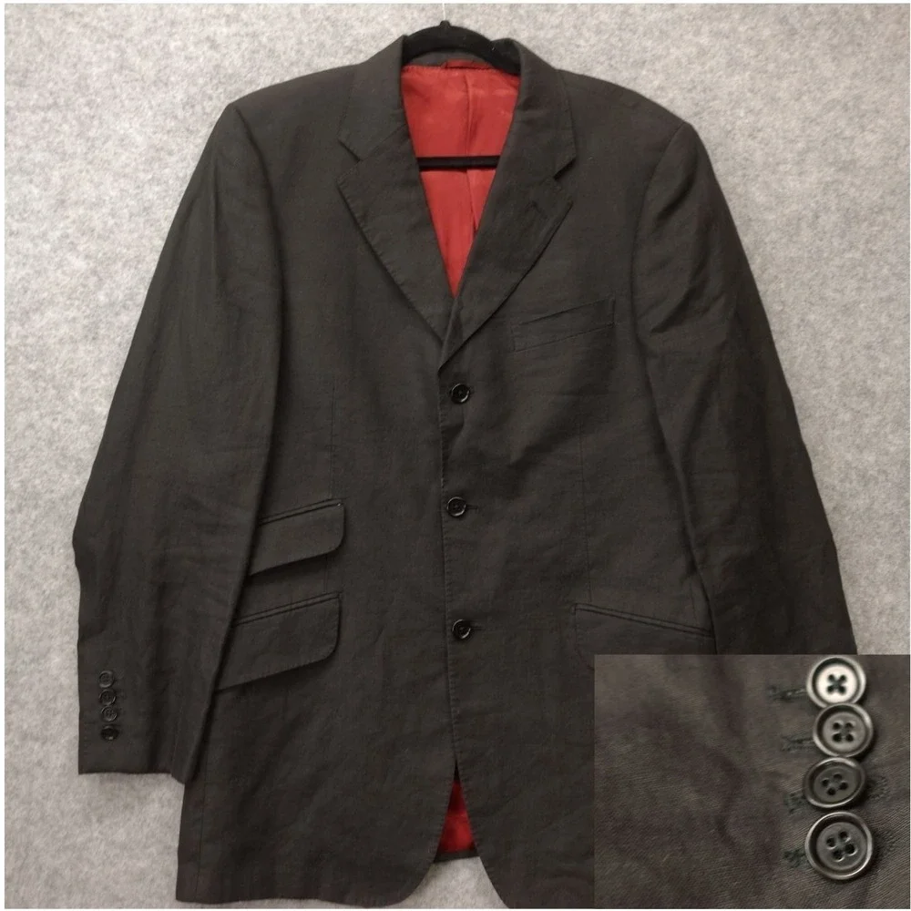 European Linen Sport Coat 42R MARK STEPHEN MARENGO Bespoke Slim Black Italian